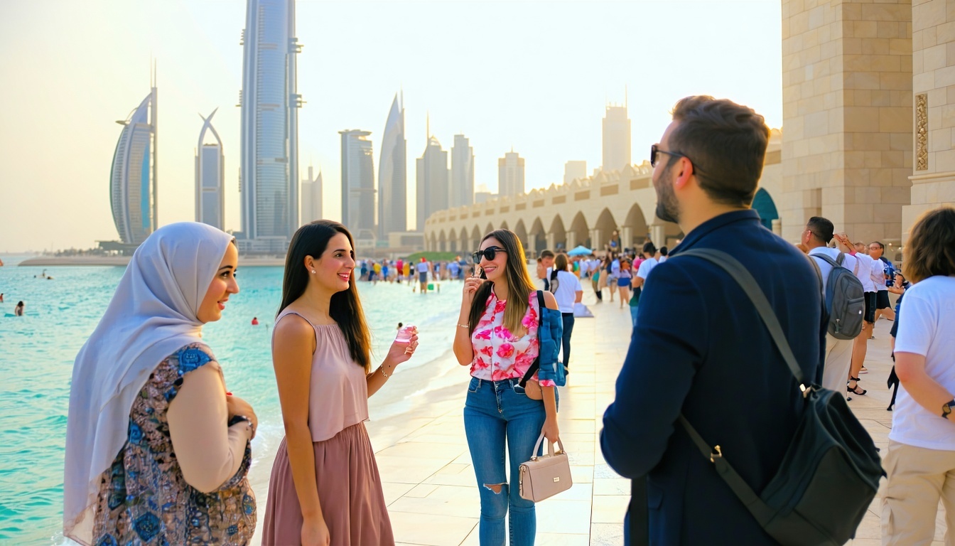 Guests exploring Dubai landmarks with a tour guide